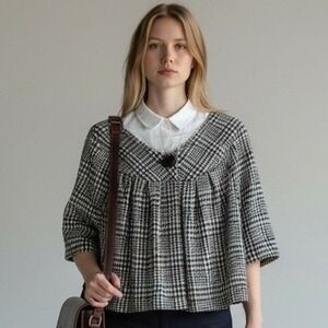 Amanda Lane Houndstooth Swing Jacket Size 16 Black‎ White Cape Preppy Academic